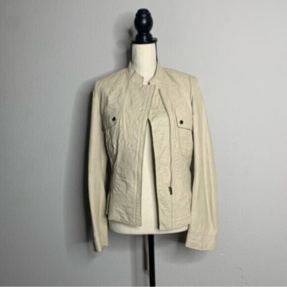Time Postmodern Cream Leather Jacket - image 6